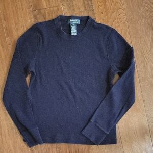 VTG Lauren Ralph Lauren Navy Women's Knit Long Sleeve Shirt, Small